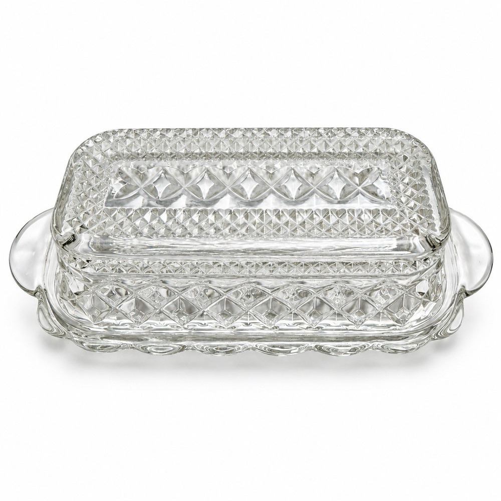 Vintage Anchor Hocking "Wexford" Clear Pressed Glass Covered Butter Dish